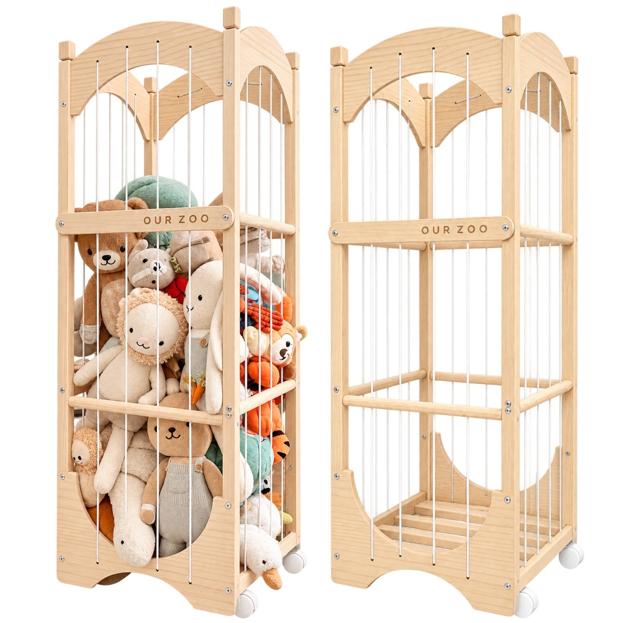 Drewniany Regał Organizer na Pluszaki Zabawki Our Zoo na Kółkach 131 cm