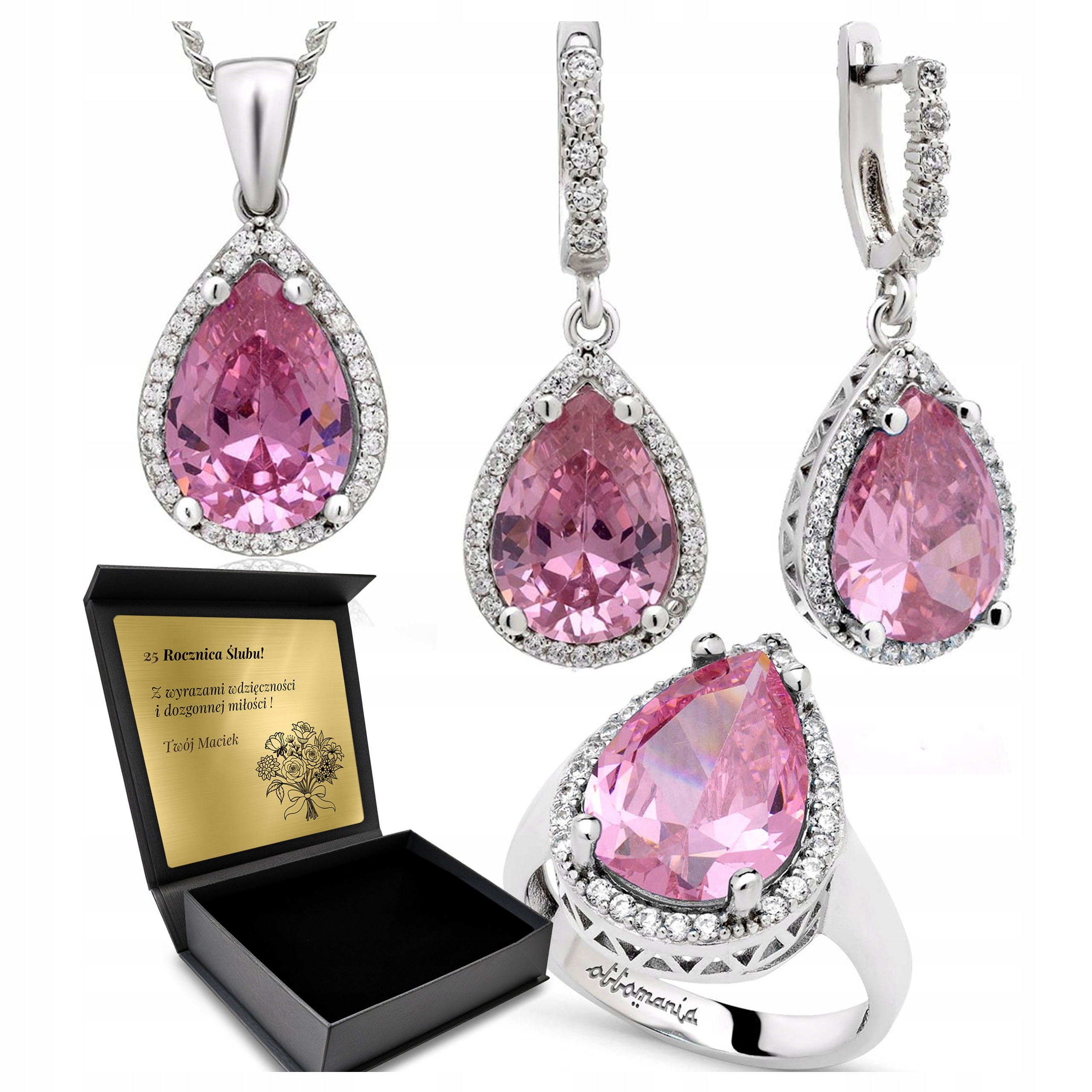 Komplet Stříbrných Šperků 925 Zirkony Topaz Dárek pro ženu Gravírování