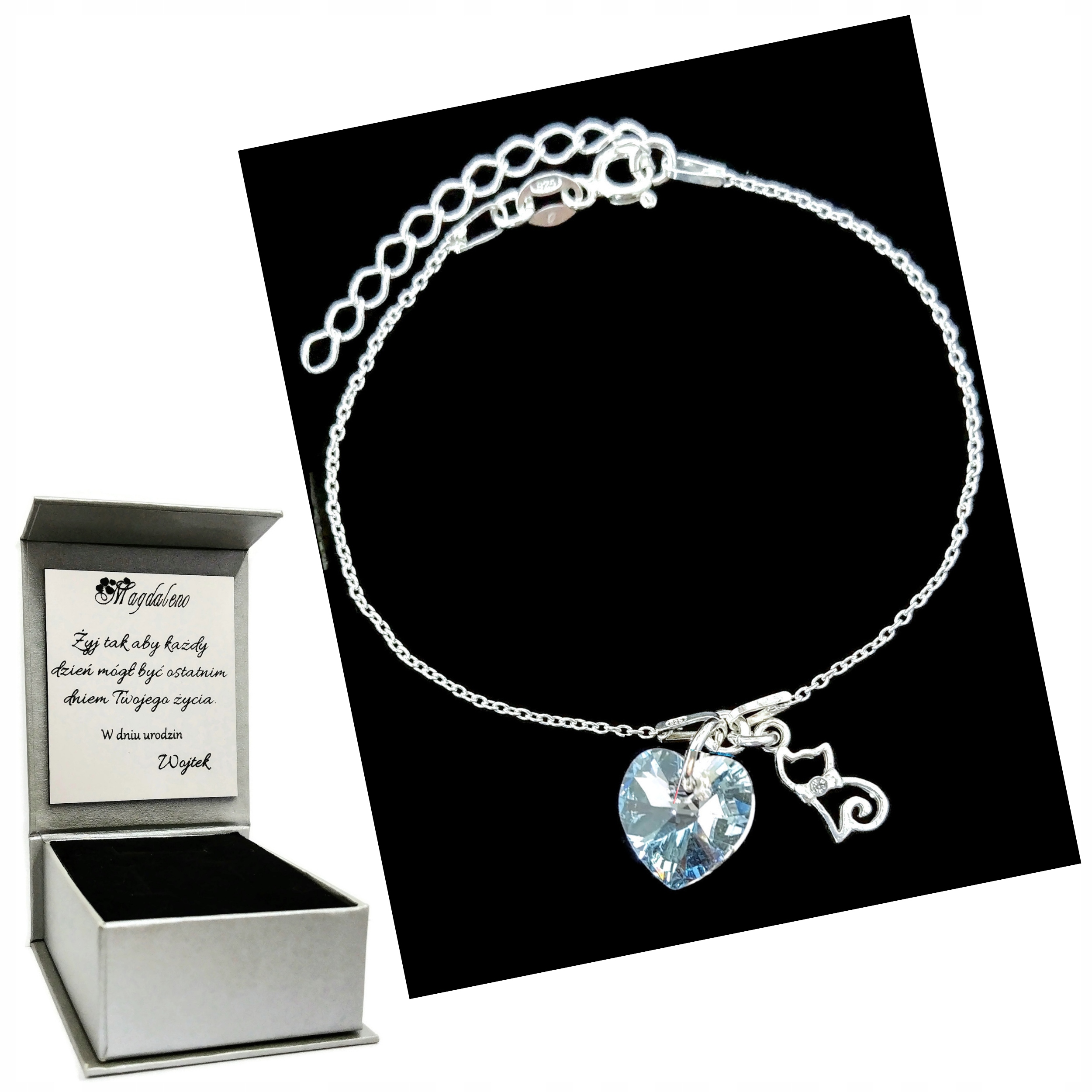 

Bransoletka Kot Kotek Swarovski 925 Grawer Prezent