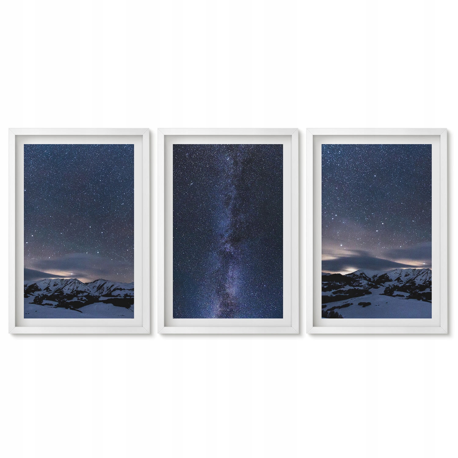 Sada 3 obrazů Triptych Moderní dekorace Noční obloha hory hvězdy