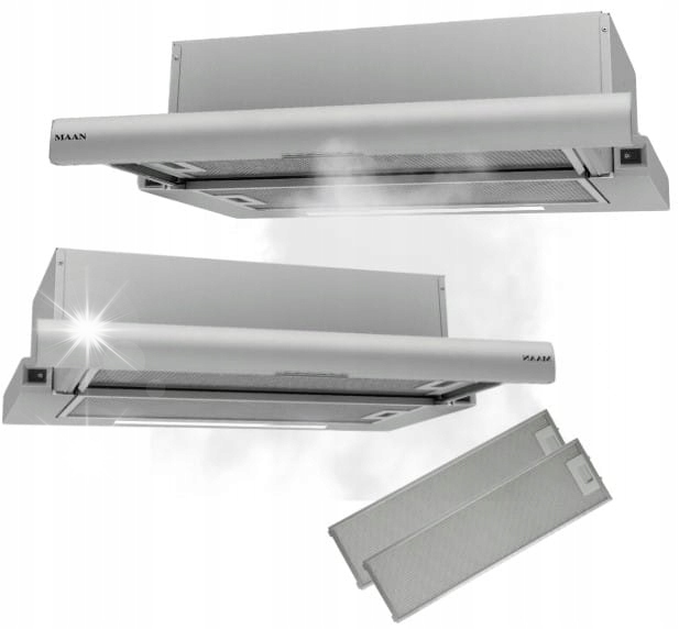 Okap kuchenny teleskopowy Maan Corona 2 60 cm Satyna Podszafkowy Srebrny