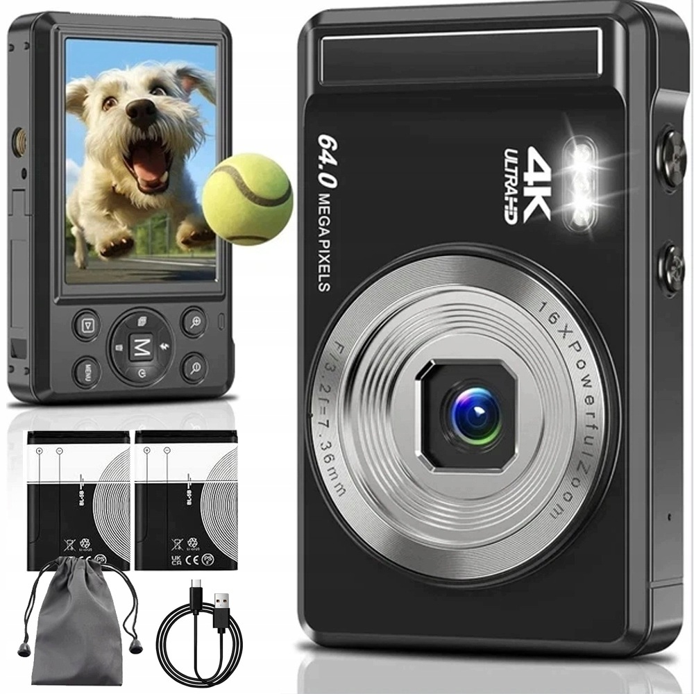 Digitální Fotoaparát 64MP 4K 16XZOOM Kompaktní Paměti S 32GB Kartou, Černý