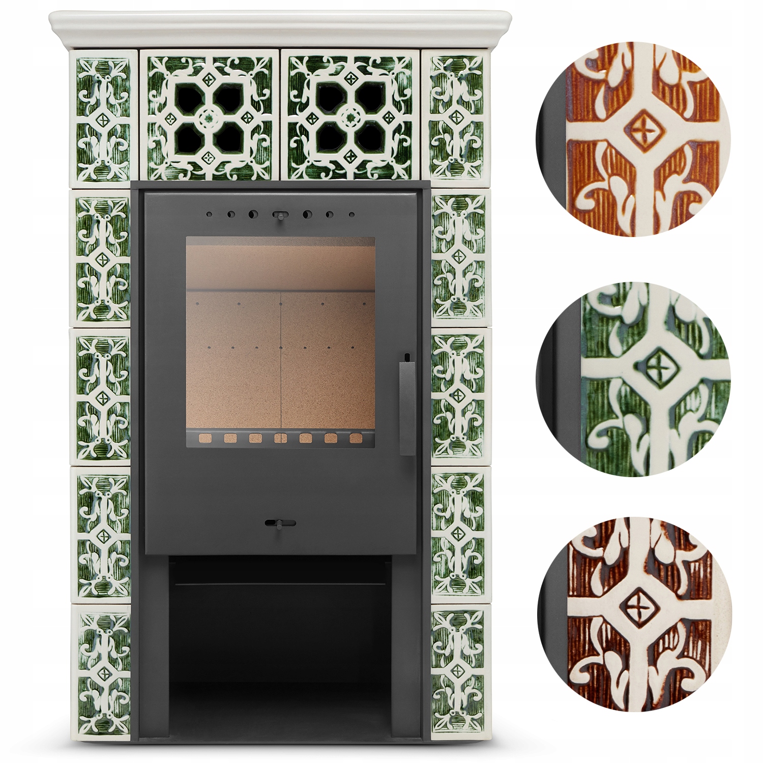 Kachlový krb kamna s krbovou vložkou Jasmin Grande I, 3 barvy