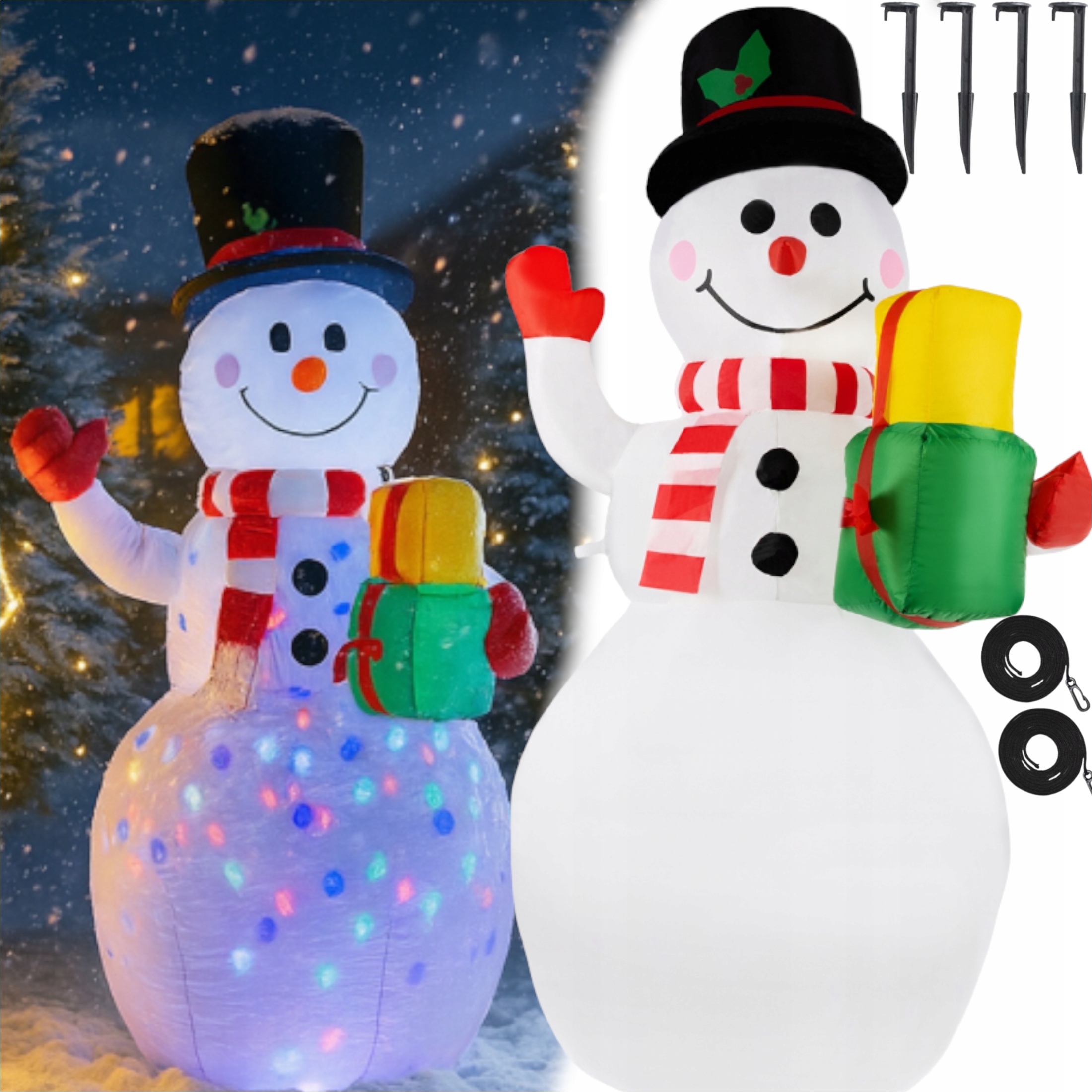 Nafukovateľný Snehuliak S Svietiacou Ilumináciou A Kompresorom Sled A Linky