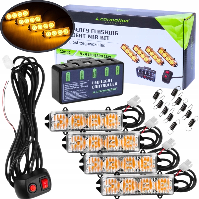 4x STROBOSKOPOWA LAMPA LED POMARAŃCZOWA POMOC LAWETA 12V KOGUT Z PILOTEM