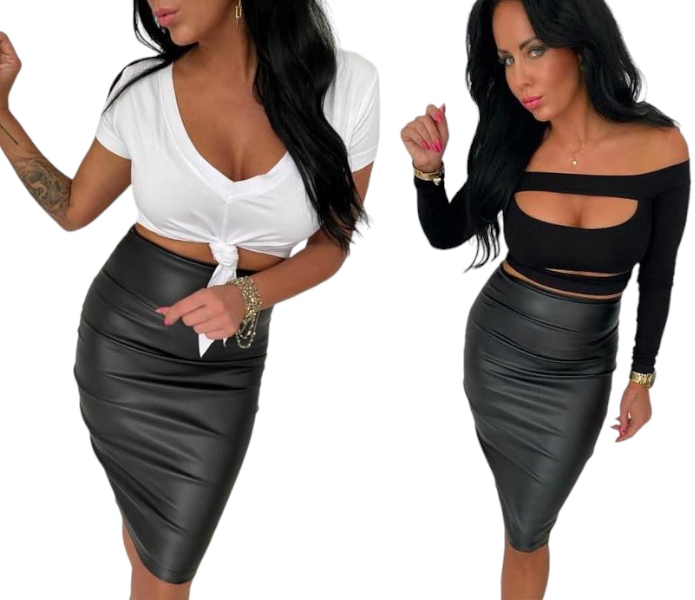 Černá Elegantní pouzdrová Sukně z eko kůže, elastický trubkový vzor, velikost L 40