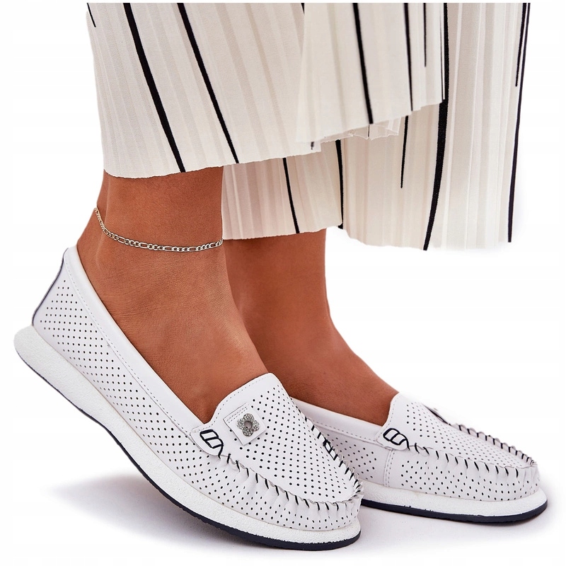 Dámské Mokasíny Přírodní Kůže Lehké Pohodlné S.barski LR51-673 Bílé 36