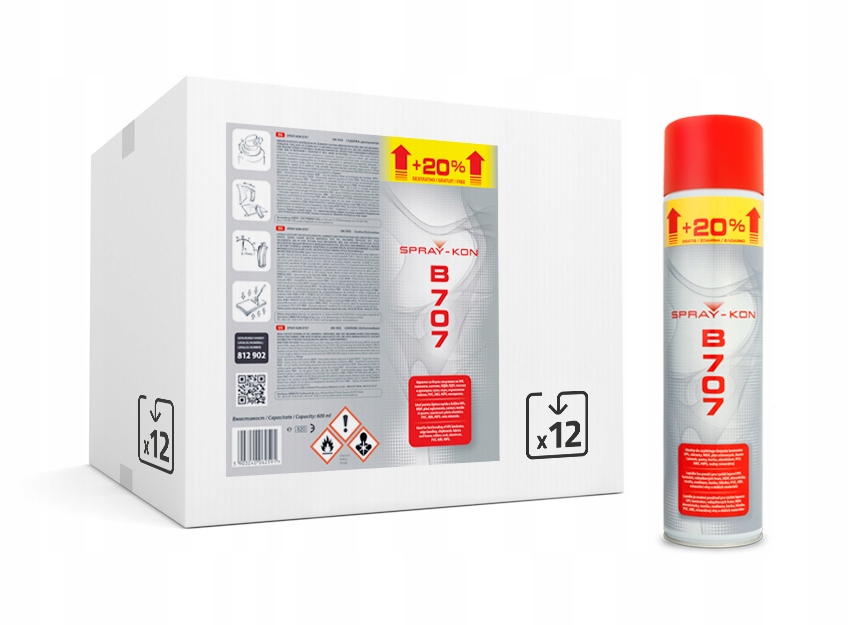 Klej Kontaktowy Spray-kon B707 Hpl, płyty Mdf, Pcv ,pp, Abs karton 12 szt