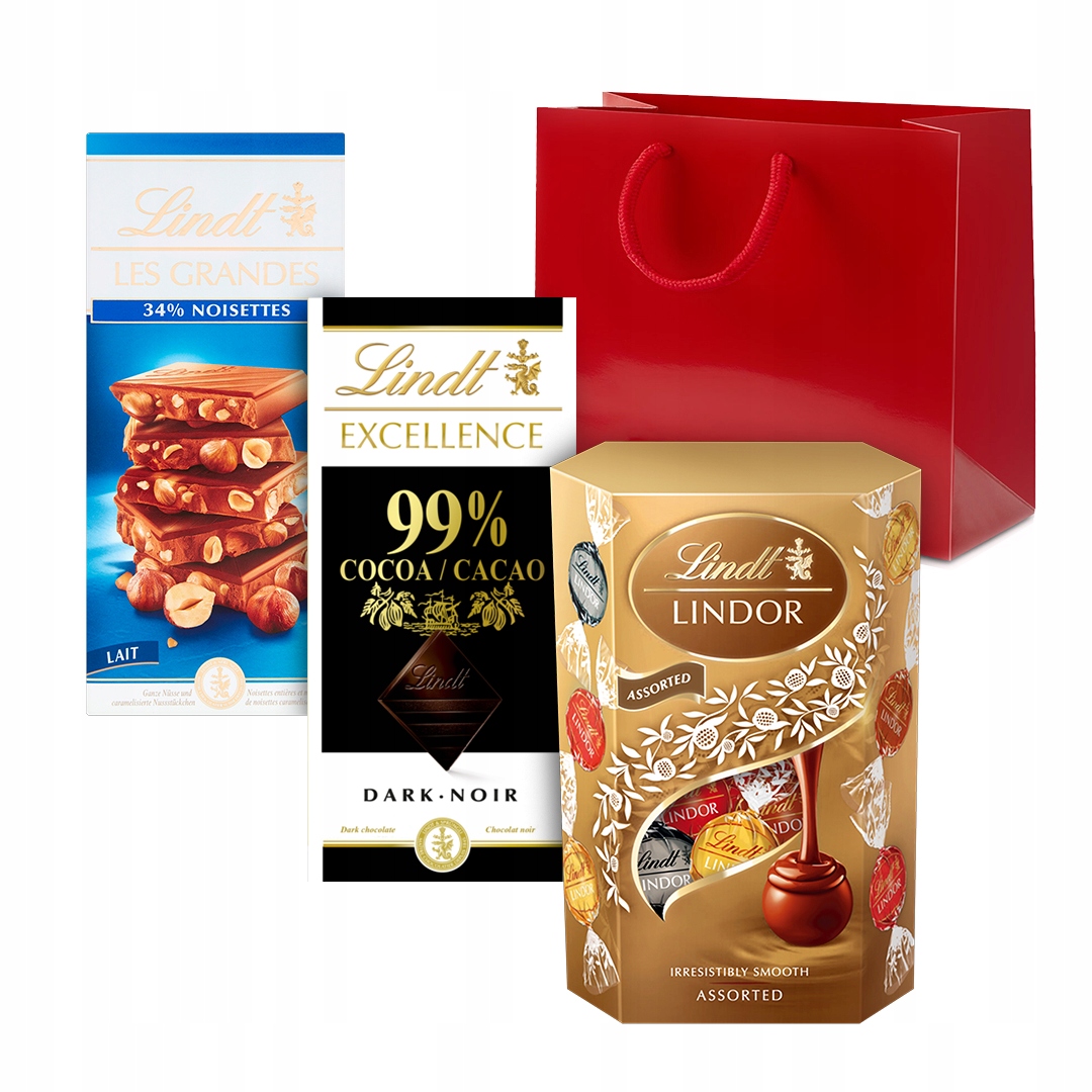 Zestaw prezentowy Lindt praliny Lindor czekolada mleczna gorzka 400g, torba