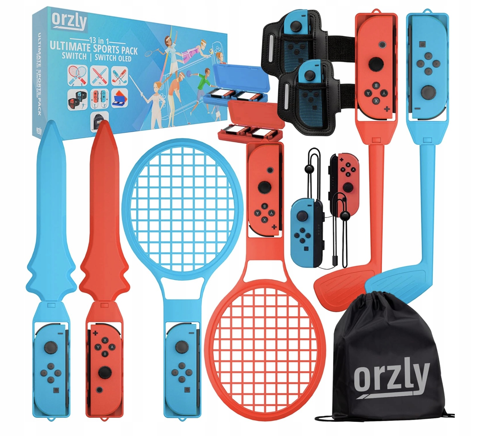 Orzly 13v1 Příslušenství Switch Sports Nintendo Switch Pouzdro Rakety Meč Golf