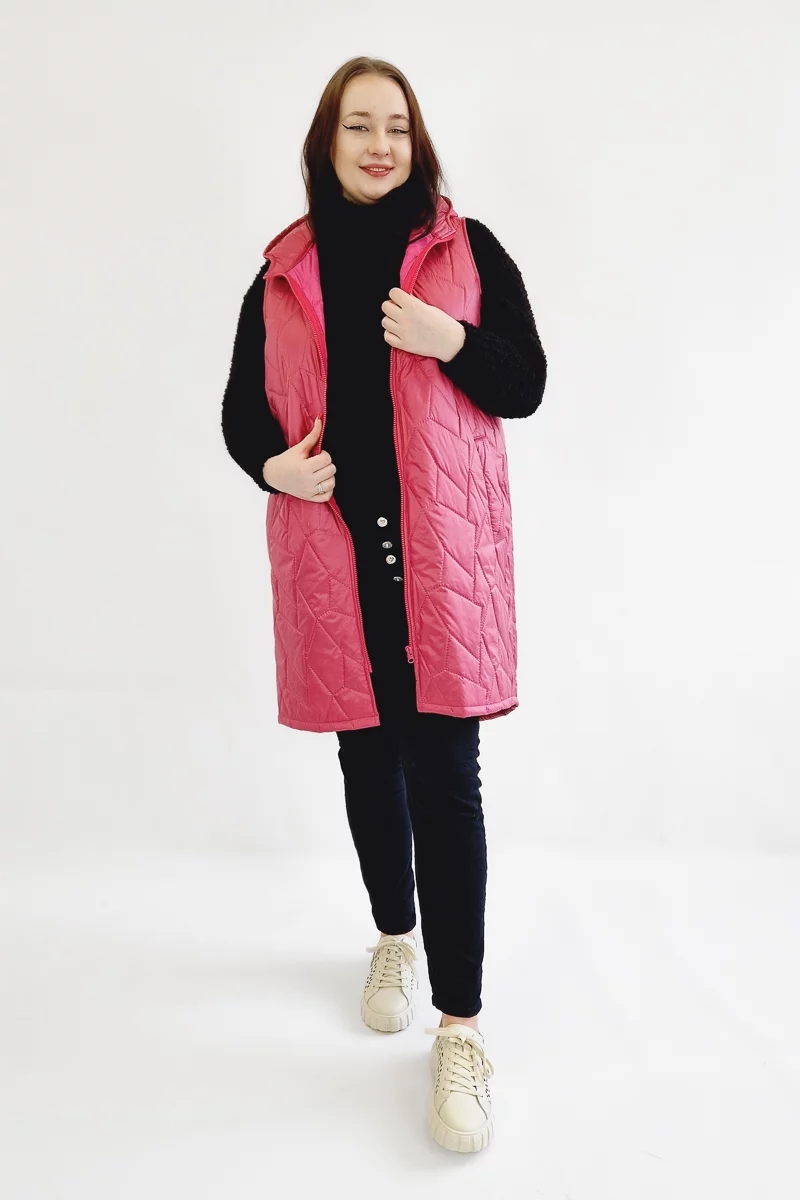 Prošívaná vesta Dlouhá Plus Size Malinová 48