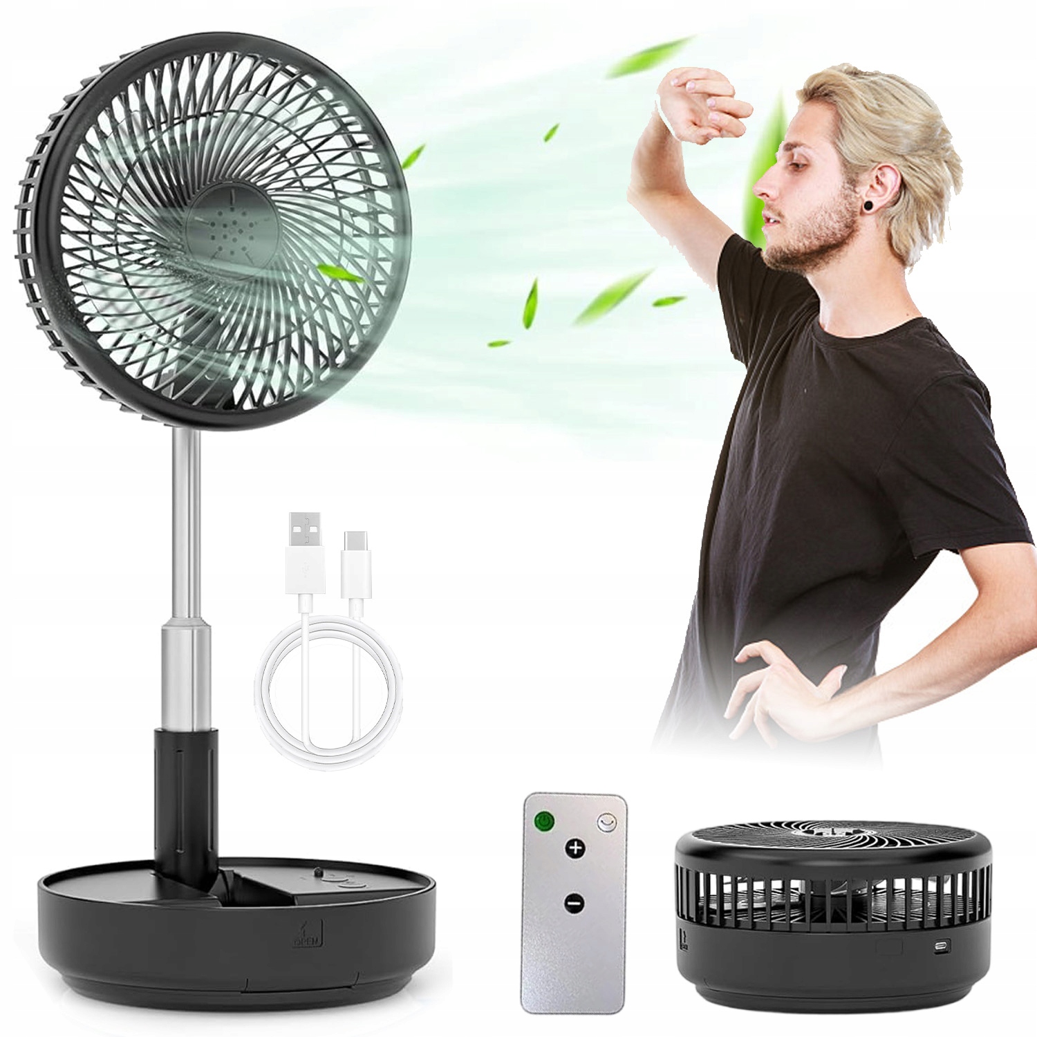 Usb Akumulátorový Stojanový Ventilátor 7200 Mah Dálkový Ovladač 4 Rychlosti Oscilace