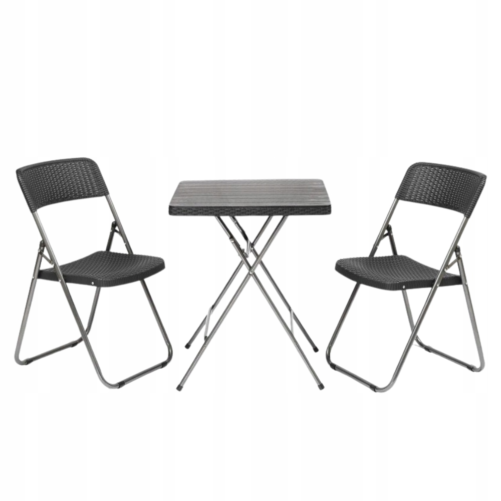 Záhradný Nábytok Balkonová Súprava 3v1 Stôl 2 Stoličky Imitácia Ratanu Čierna