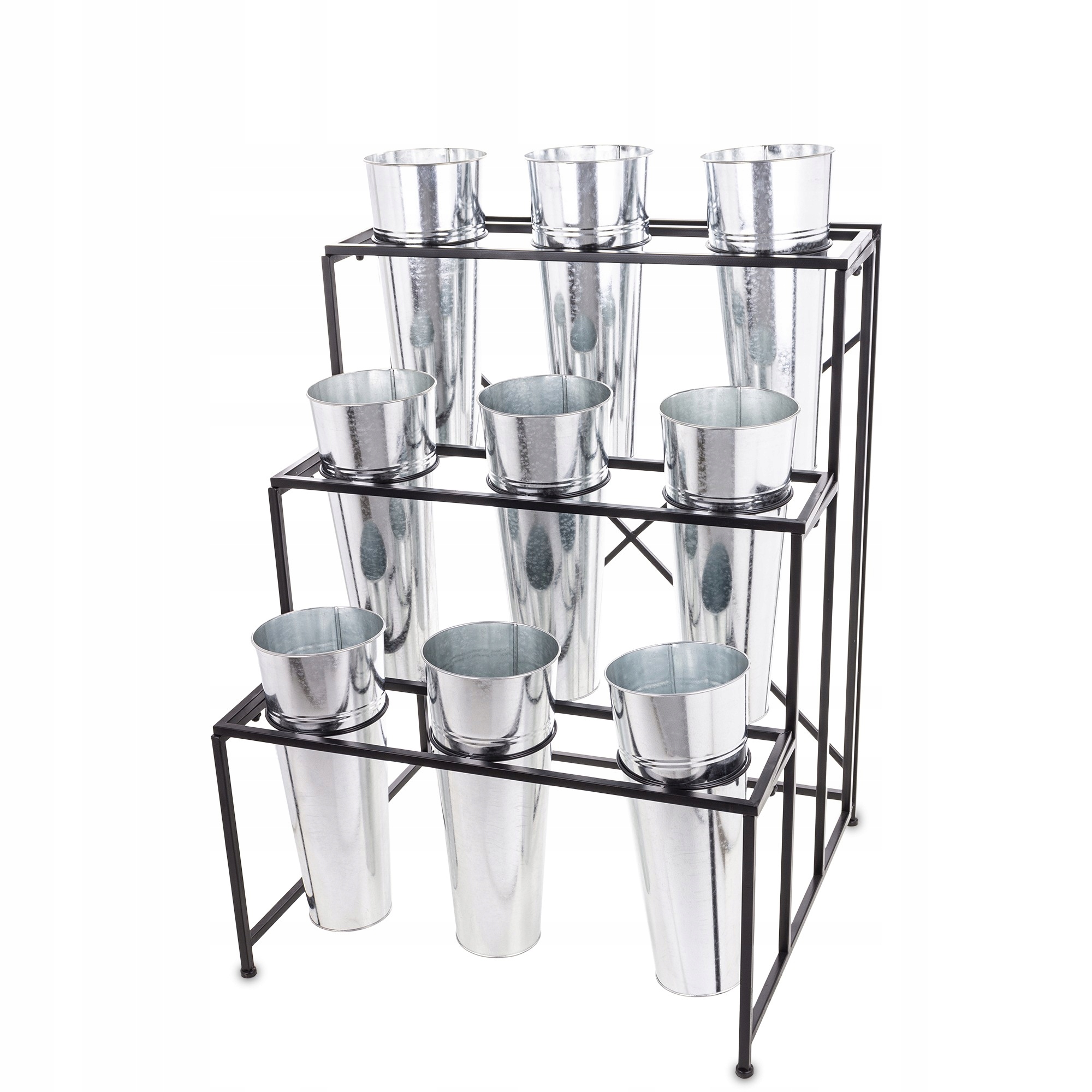 Stojan na kvety čierny strieborný pre kvetinárstvo poschodový kovový veľký