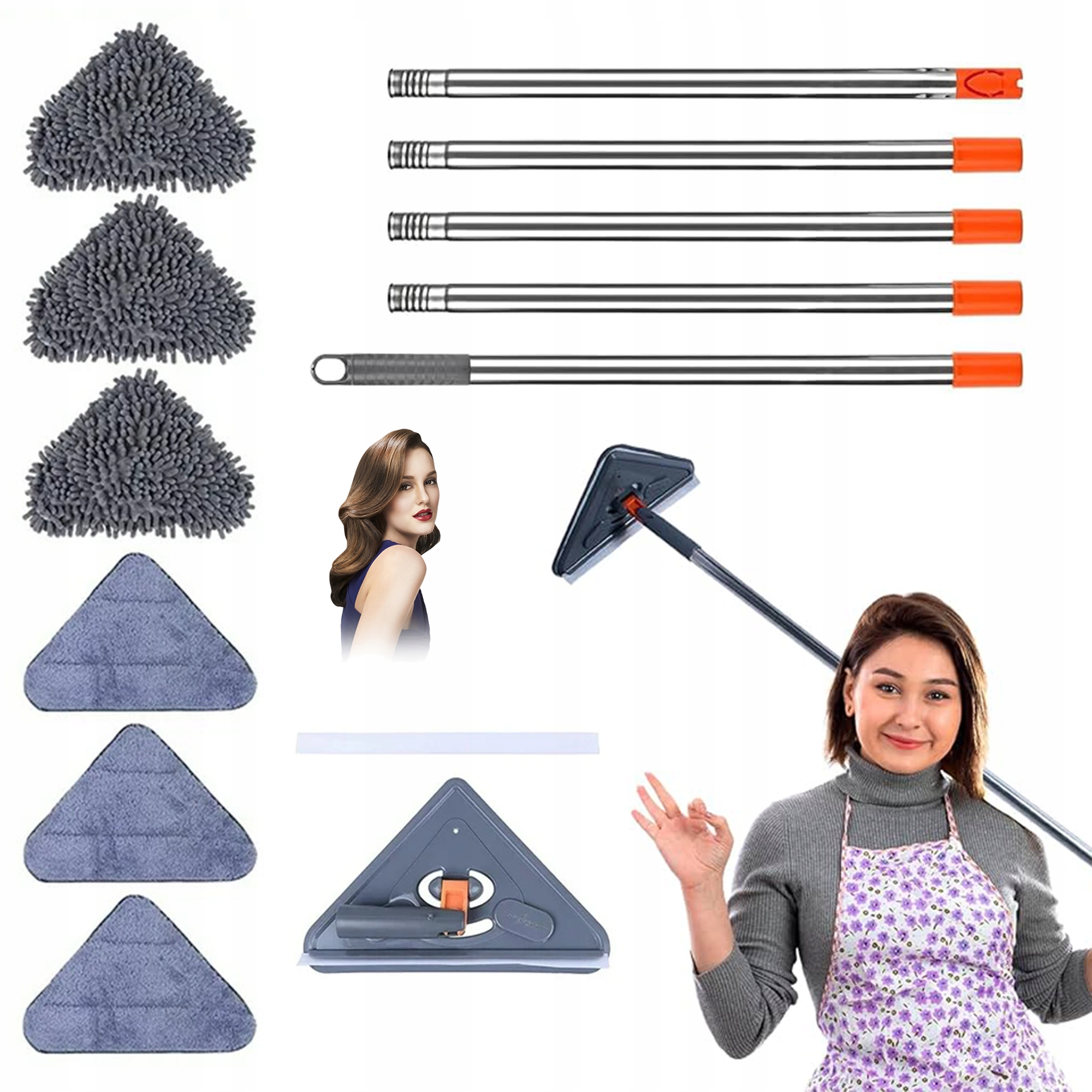 Regulovatelný Trojúhelníkový Mop Nastavitelná Délka 360° Otočná Hlava Pro Stěny