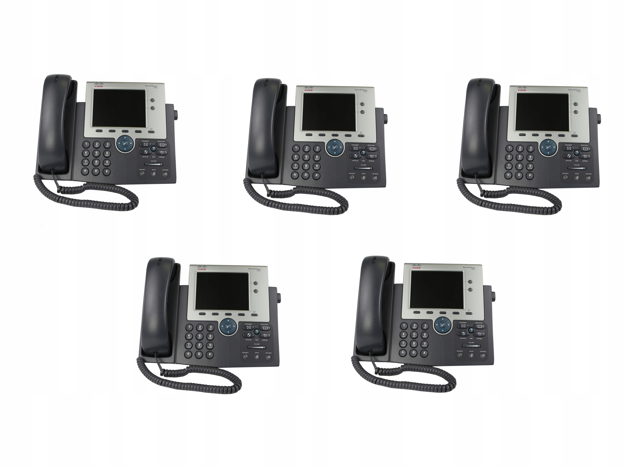 5x Telefon IP / VoIP Cisco CP-7945G Szary Z Podstawką / Słuchawką