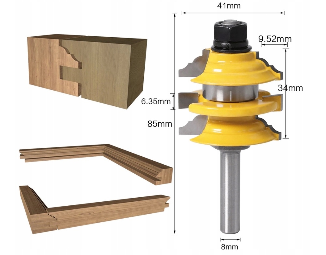 Frez do łączenia i wykańczania ram z drewna 8mm
