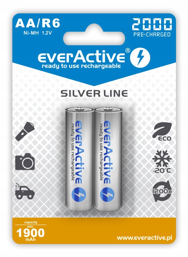 

2 x R6/AA everActive 2000 mAh Ni-MH ready to use