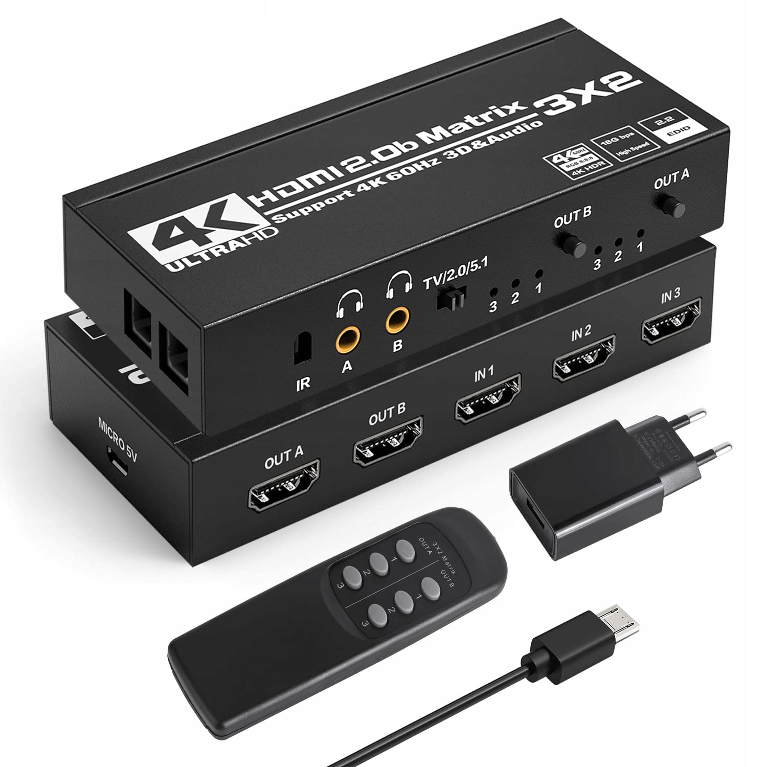 Hdmi přepínač Tendak 3x2 Matrix 460Hz audio dálkové ovládání Spdif