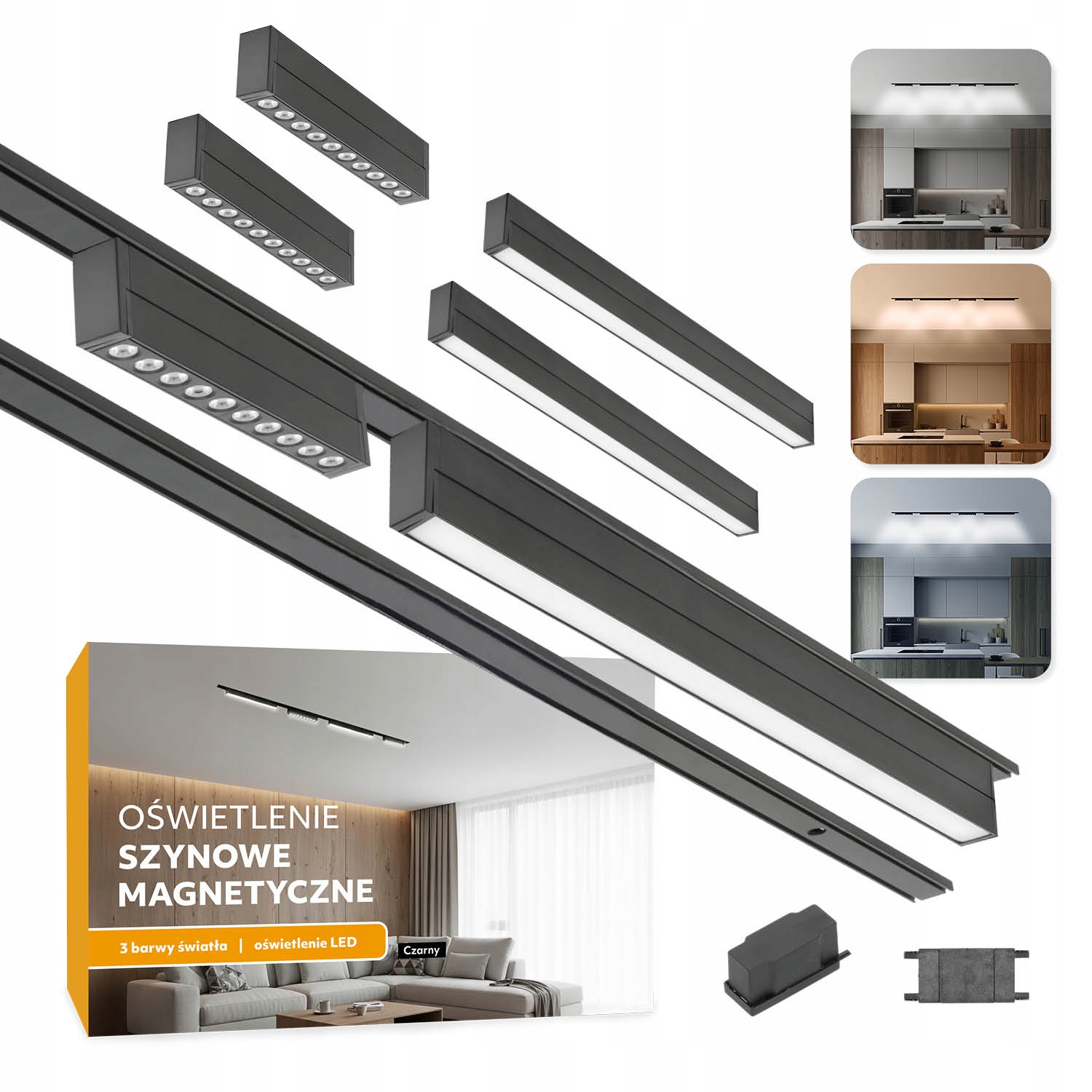Magnetické koľajnicové osvetlenie Sada 2x Lišta 1 m 4x Led lampa Lišta