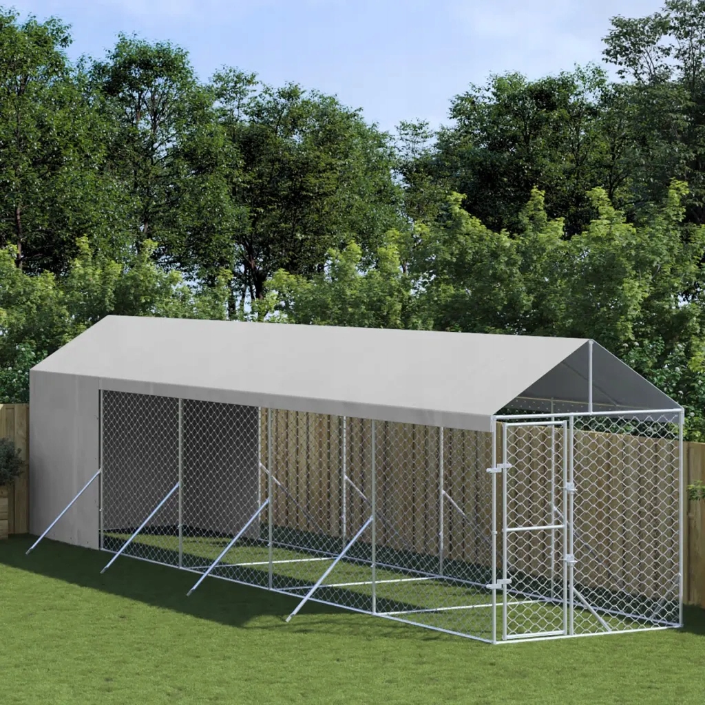 Levně Venkovní psí kotec se střechou stříbrný 2 x 10 x 2,5 m ocel