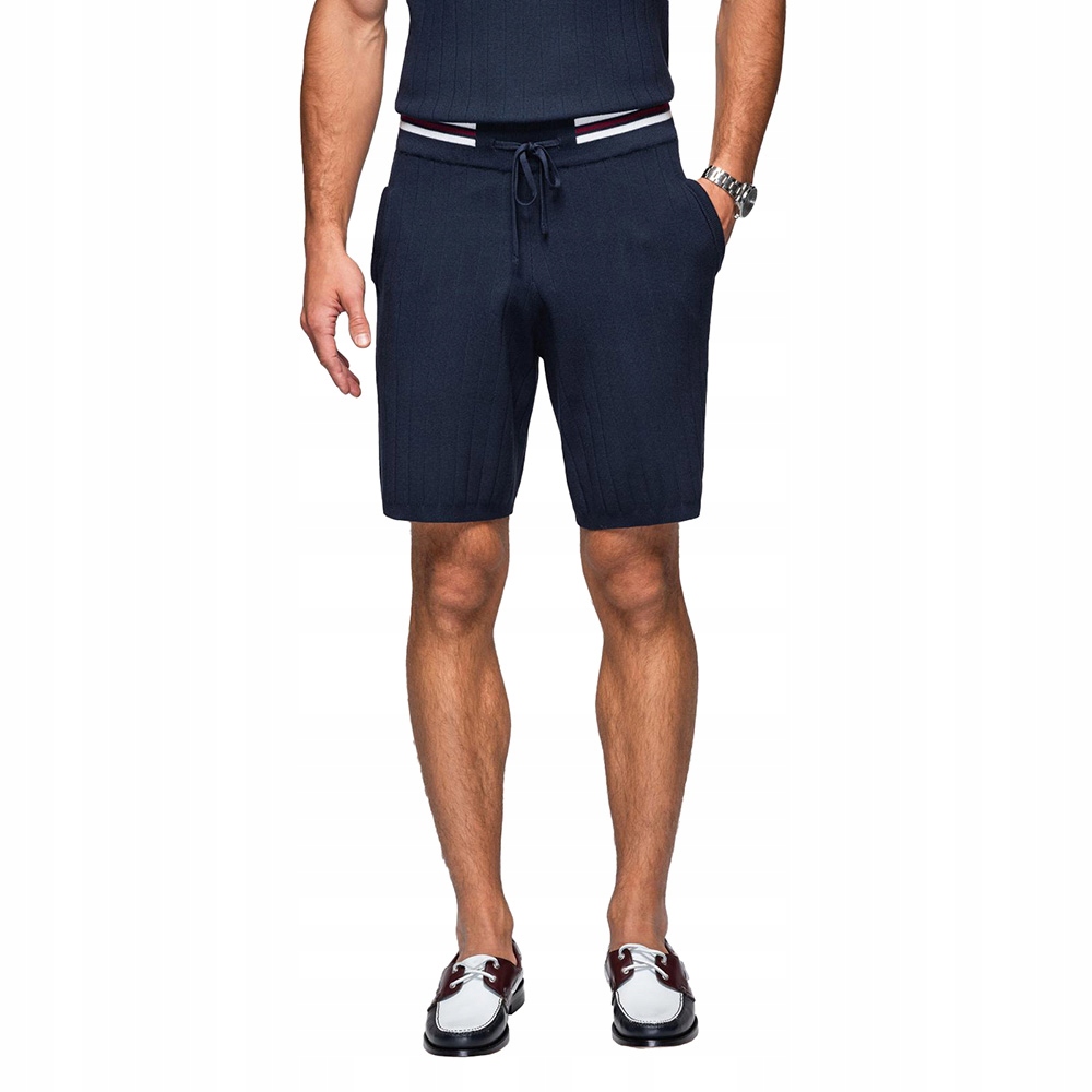 Tmavě modré pánské šortky z viskózy, elegantní kraťasy V2 OM-SRCS-0203 vel. L