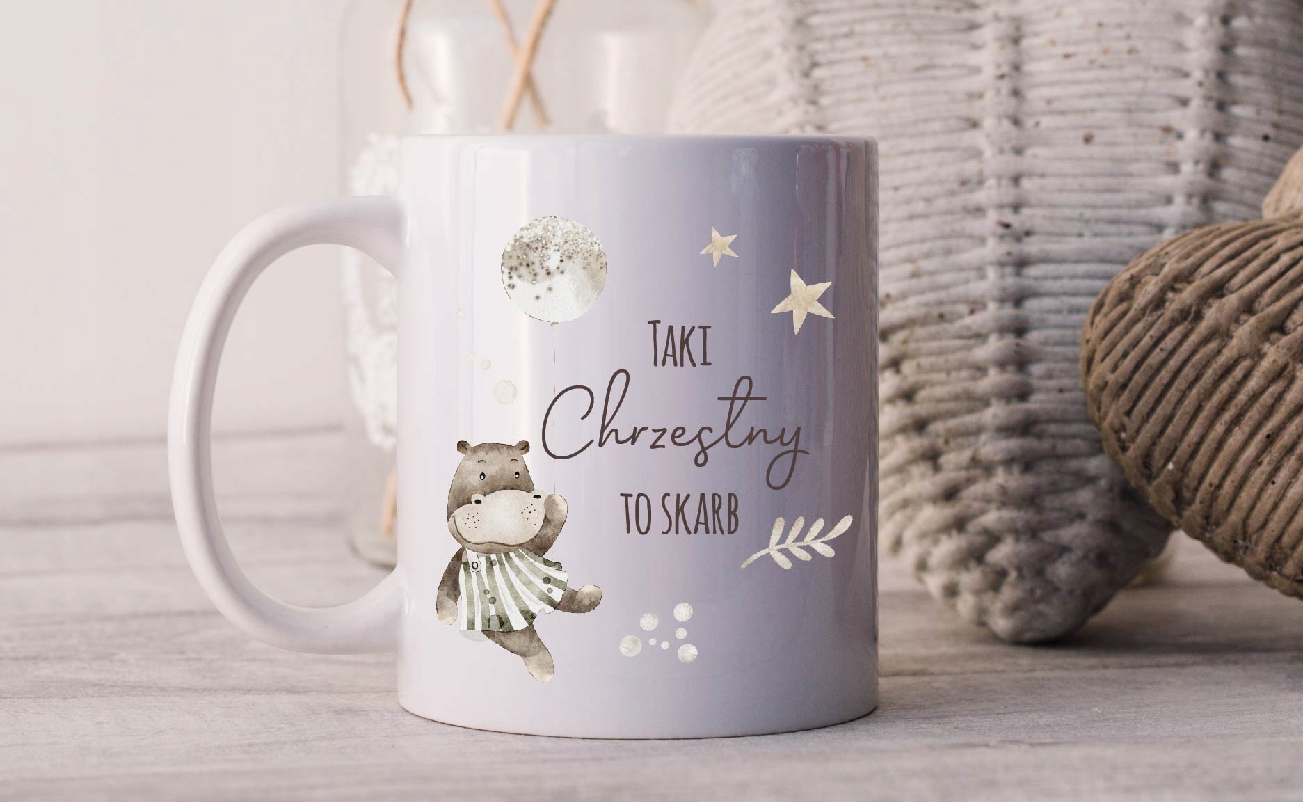 Kubek CHRZEST podziękowanie dla CHRZESTNYCH boho CHRZEST prezent w2 Materiał ceramika