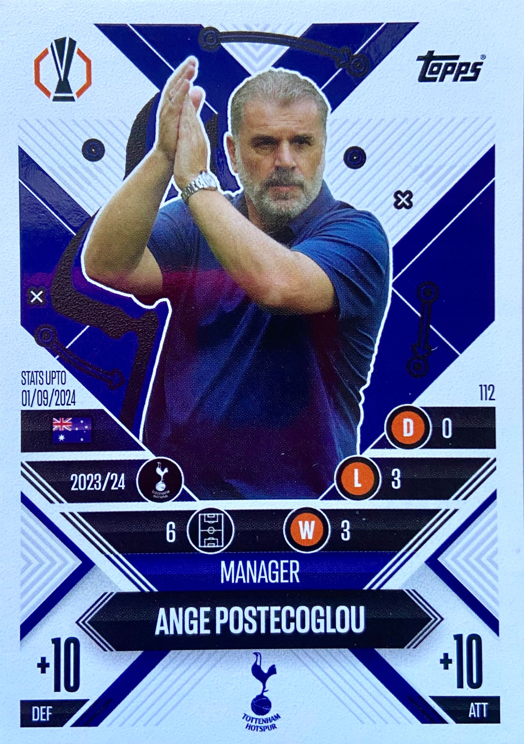 Match Attax Extra 2024/25 2025 Manager 112 Ange Postecoglou Tottenham