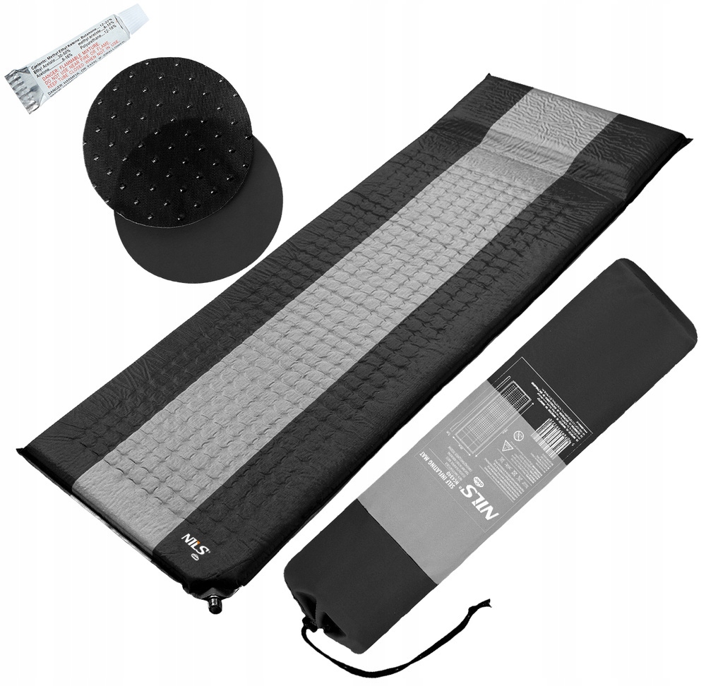 Mata Samopompująca Turystyczna Materac Na Kemping Wyjazd Czarna 195x60 cm