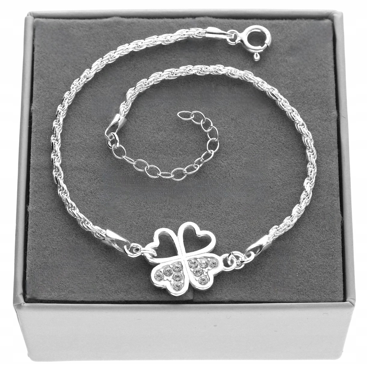 Stříbrný náramek s jetelem pro štěstí čtyřlístek stříbro 925 krabička