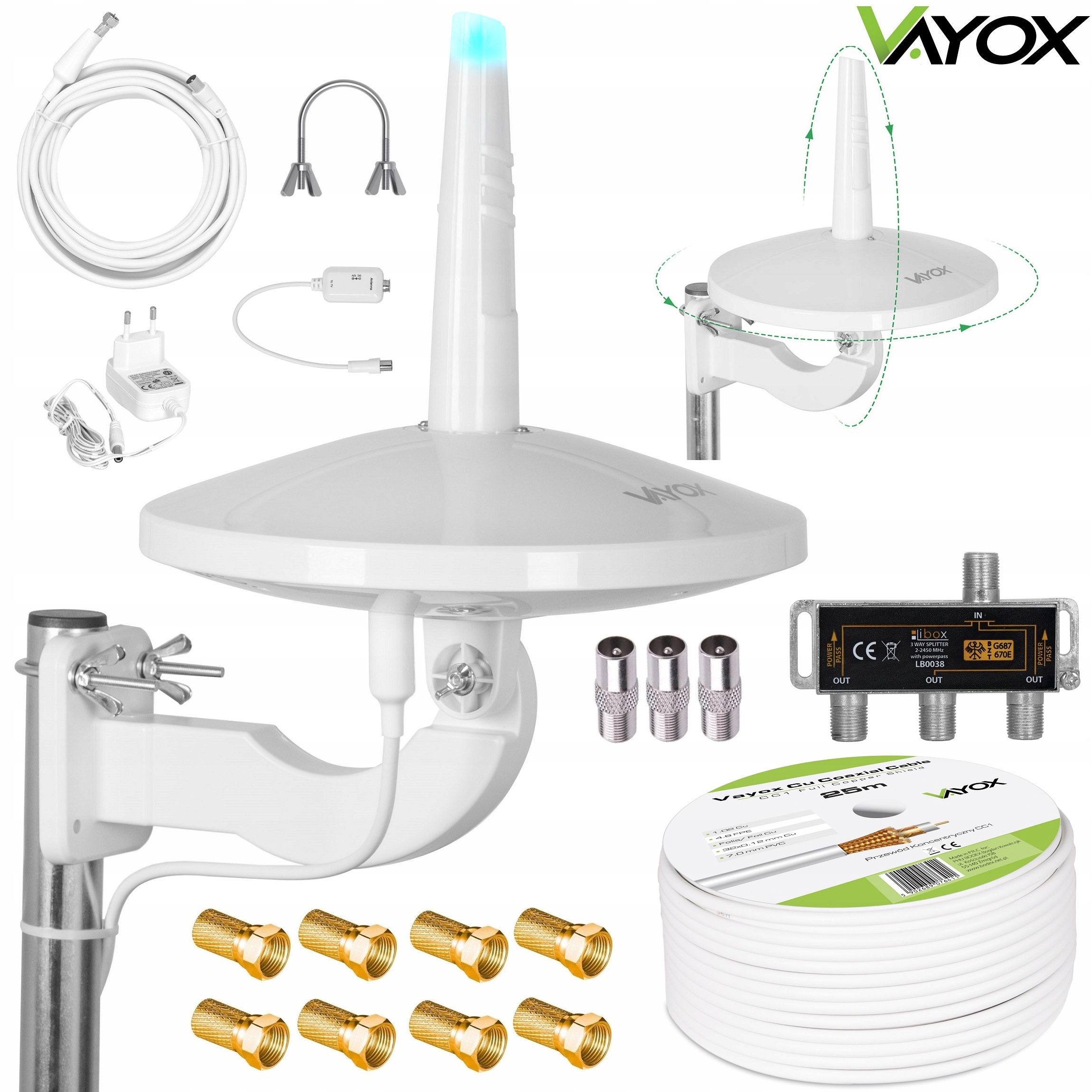 Všesměrová Anténa DVBT2 MUX8 Lte 4K Sada 3TV Vayox