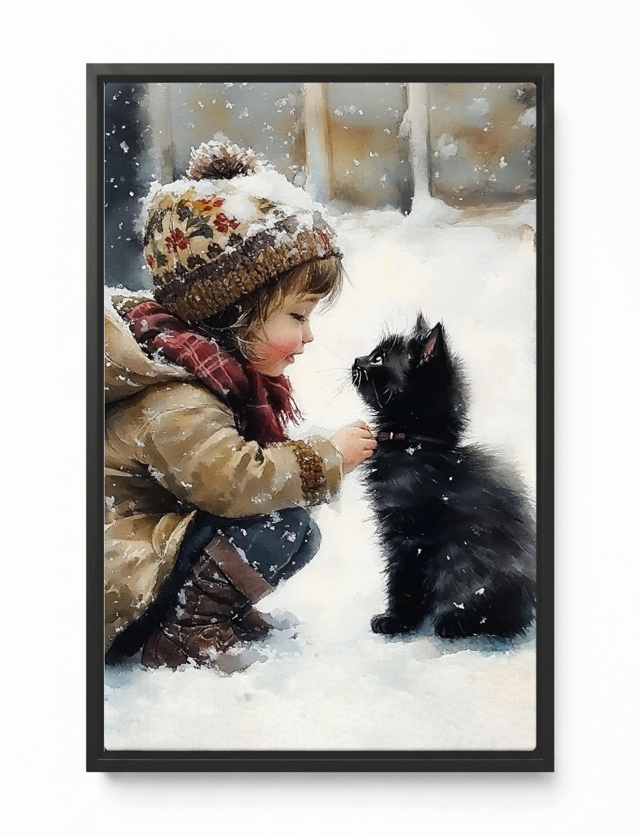 Obraz Rám Americký Box Přátelství Dítě Dívka Černá Kočička 80x120