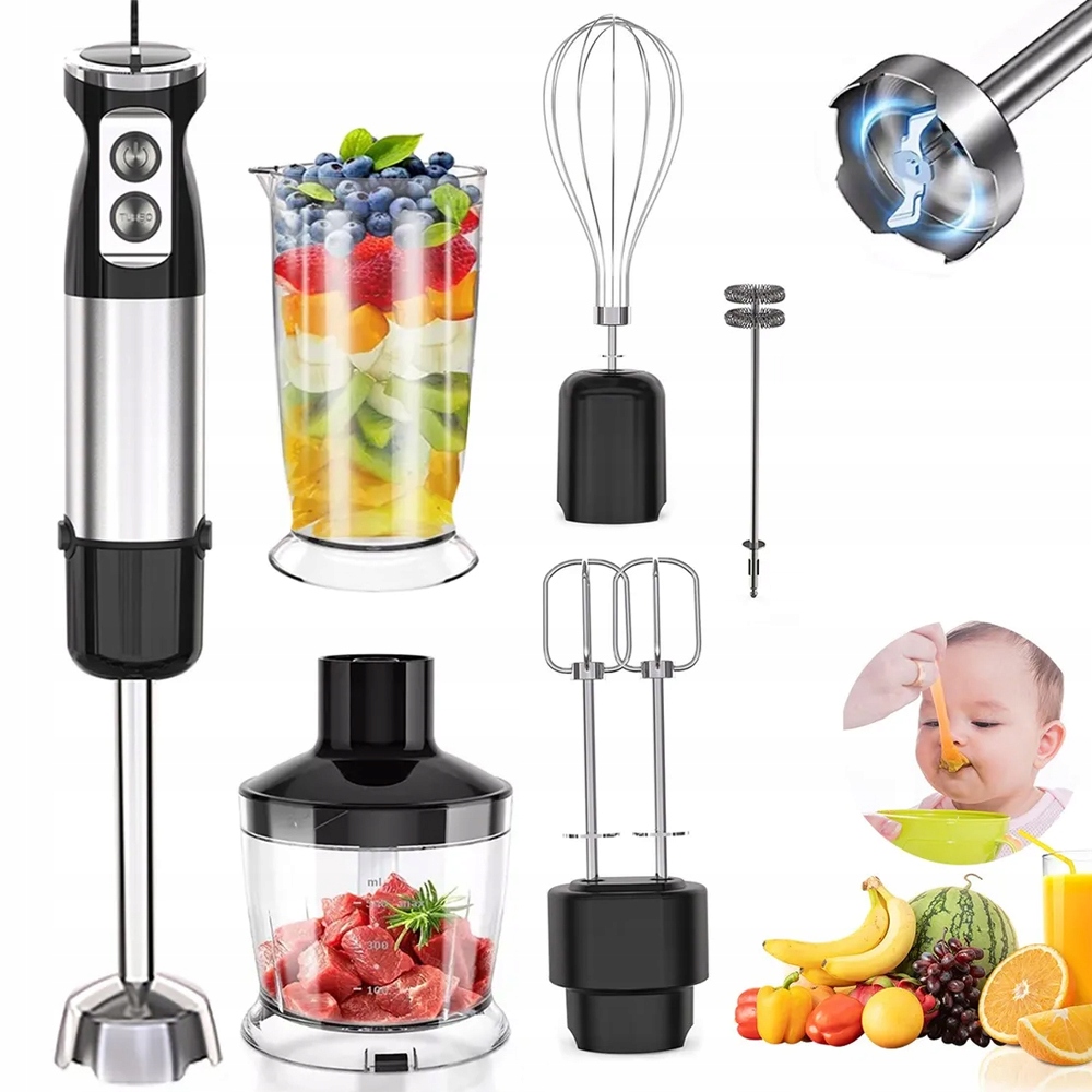 6V1 Ruční Mixér, Ocelové Čepele, 800 W, Výkon Ničení, Imerzní Mixér