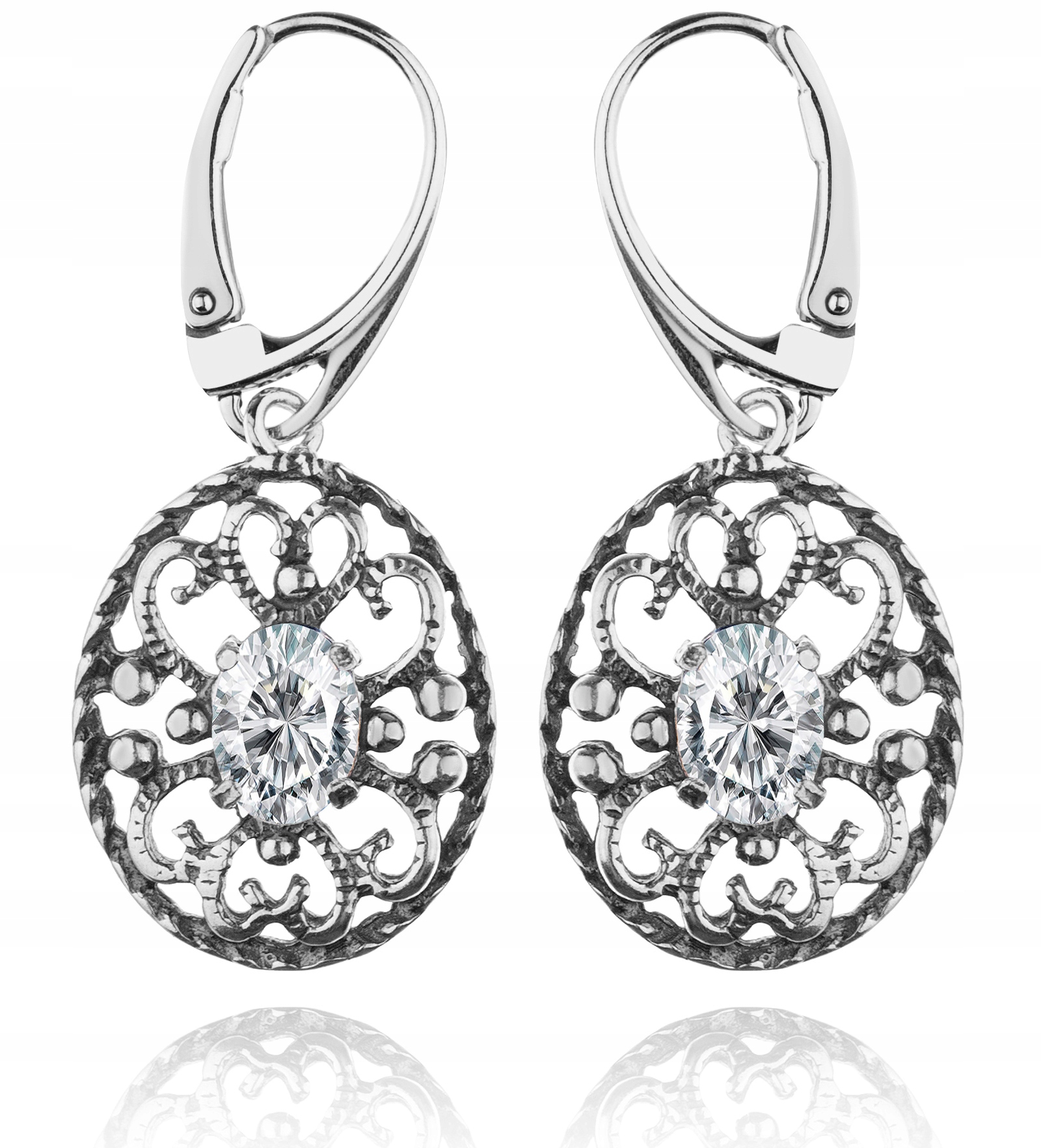 

Srebrne Ażurowe Kolczyki Z Cyrkoniami Angielskie