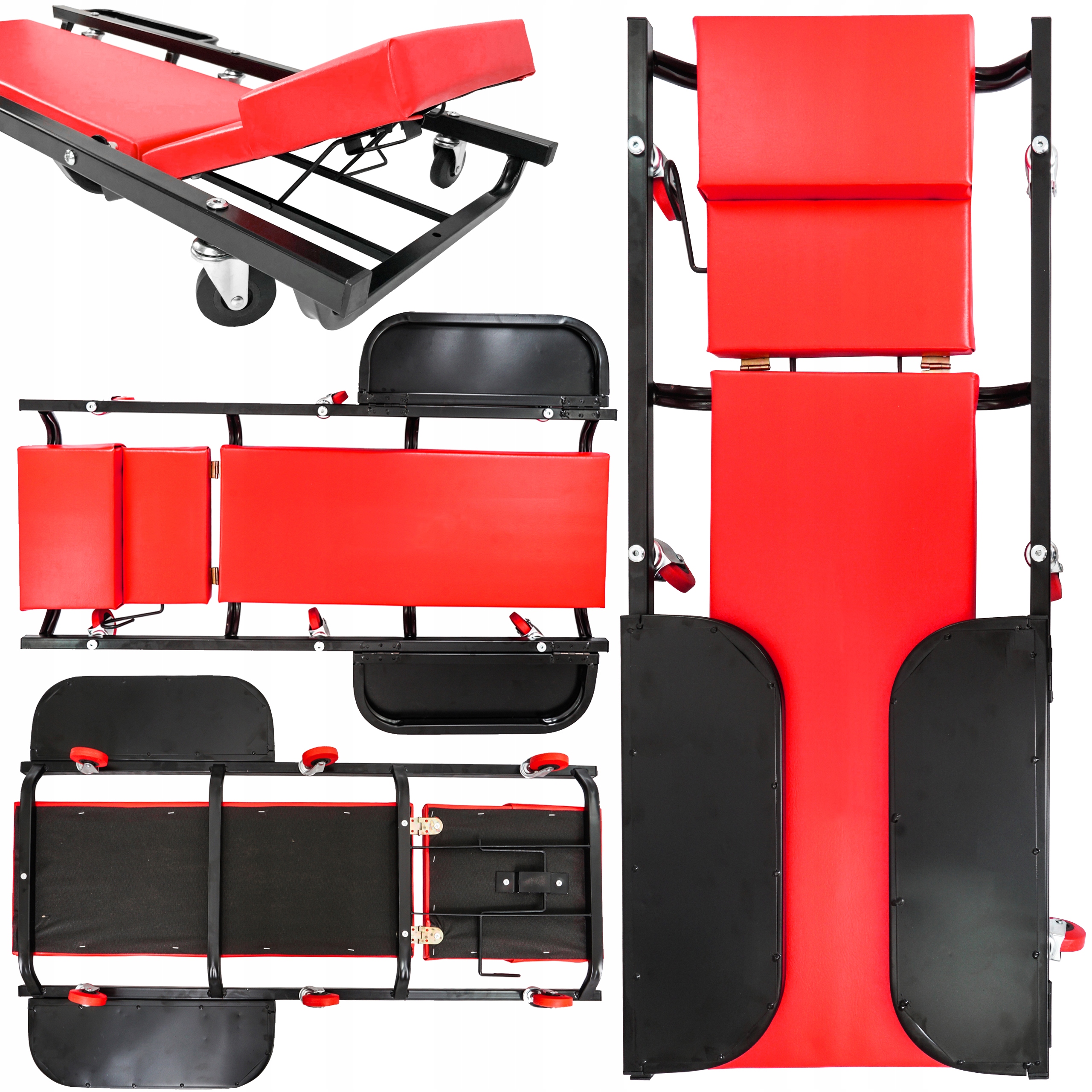 LEŻANKA WARSZTATOWA WÓZEK LEŻAK ZAGŁÓWEK POD SAMOCHÓD + 6 KÓŁEK + PÓŁKI