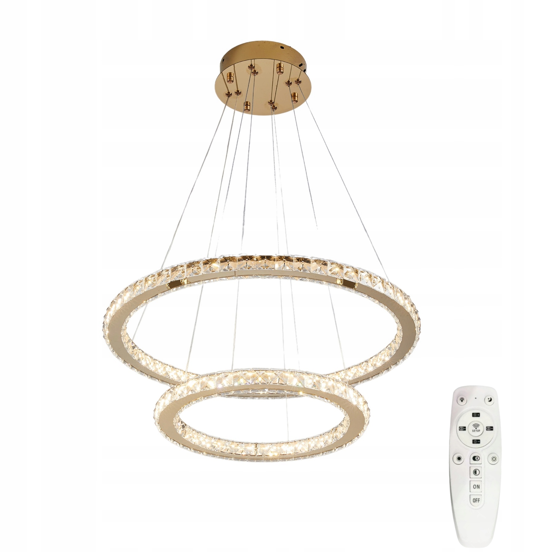 Lampa Kryształowa Wisząca Żyrandol Pierścienie Led Koło Okręgi 30+50 CM