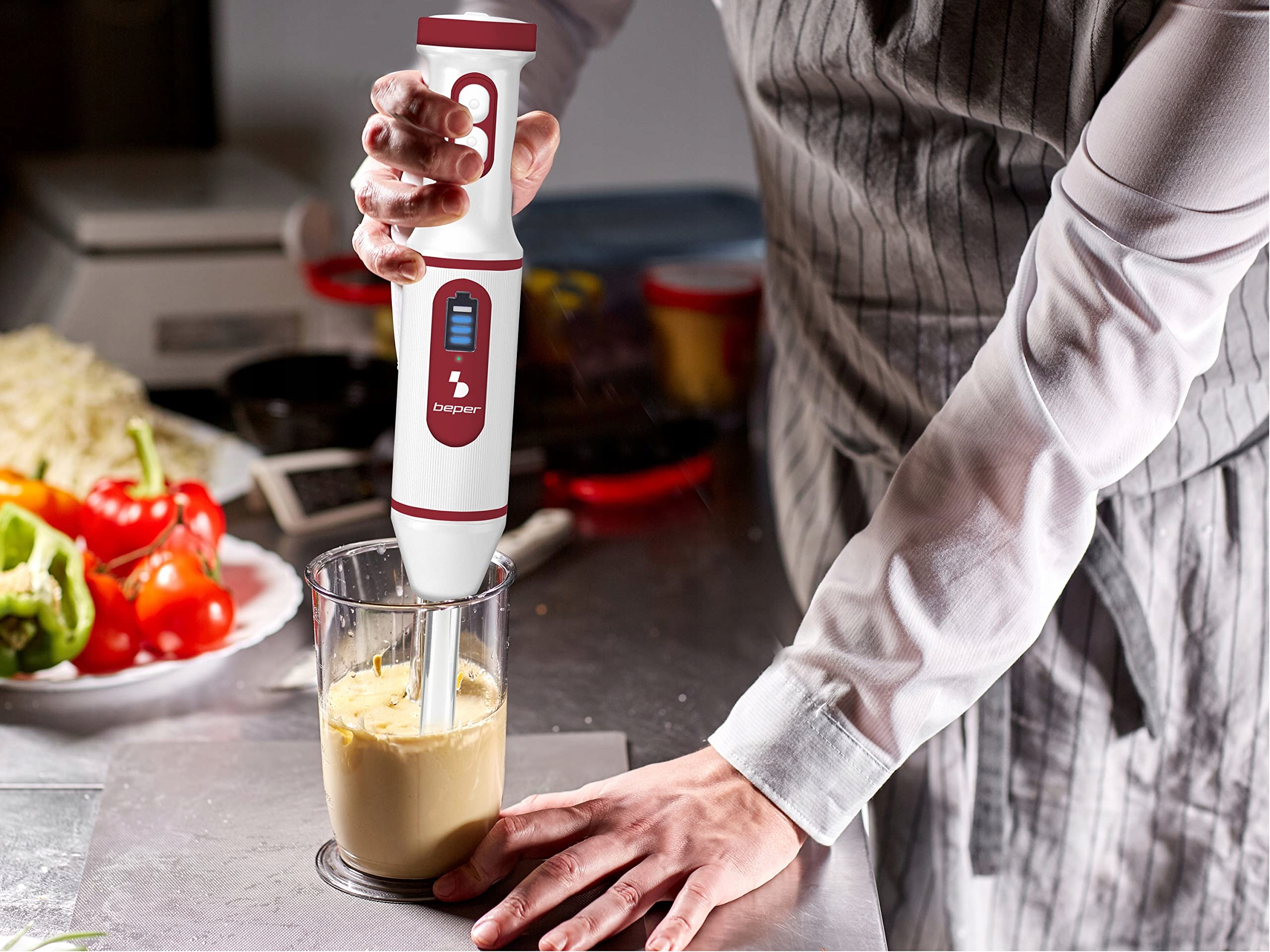 BEPER P102FRU300 Bezprzewodowy Blender Ręczny USB Czerwony Biały — miniatura 2