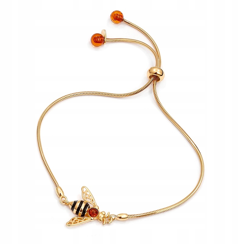 Zlatý Náramek Včelka Jantar Smalt Stříbro Pozlácené
