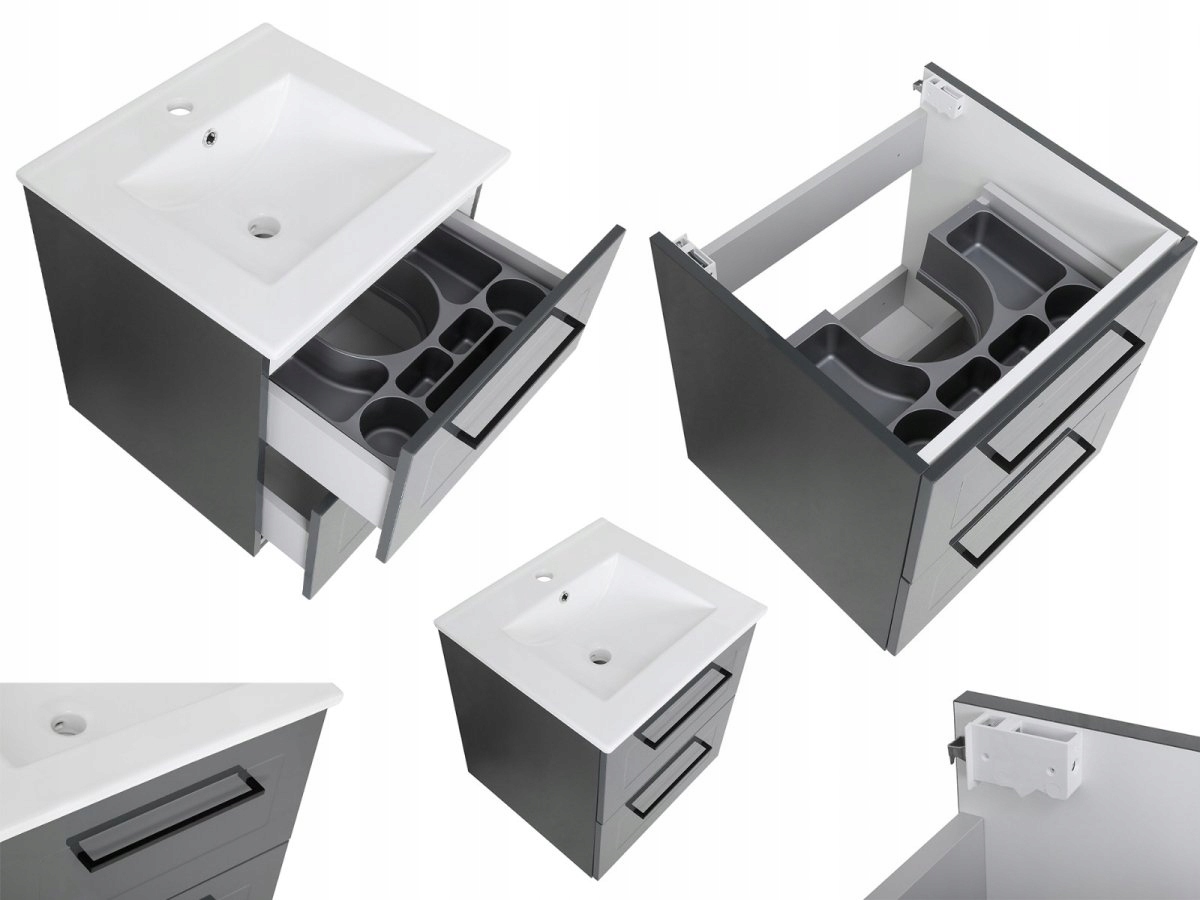 Meble łazienkowe zestaw STELLA ANTRACYT 50 szafka, umywalka, słupek, lustro Marka Astor