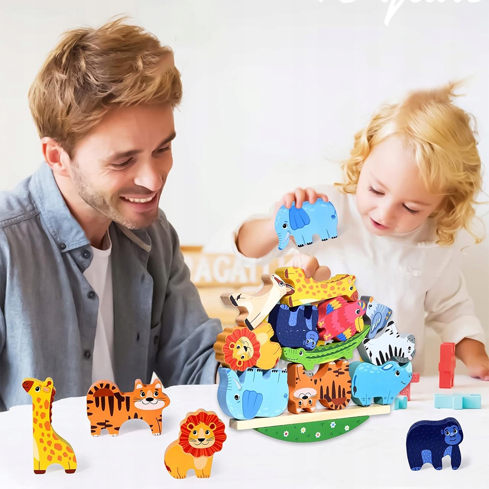 EDUKACYJNY ZESTAW ZWIERZĄT NA STOJAKU Z DREWNA Rodzaj tetris
