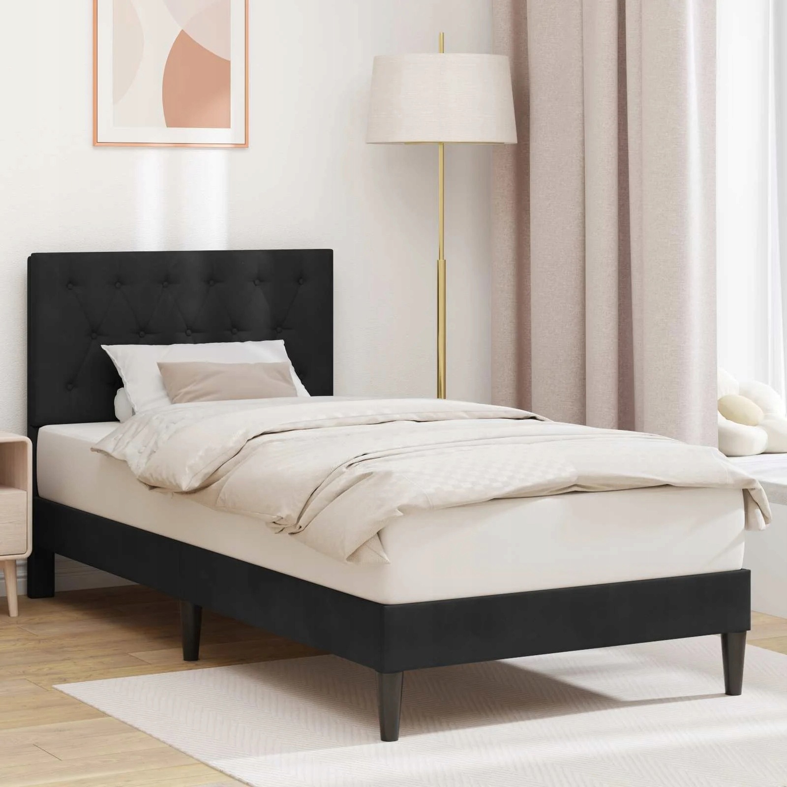 vidaXL Rám postele s čelo Černá 90 x 200 cm Samet