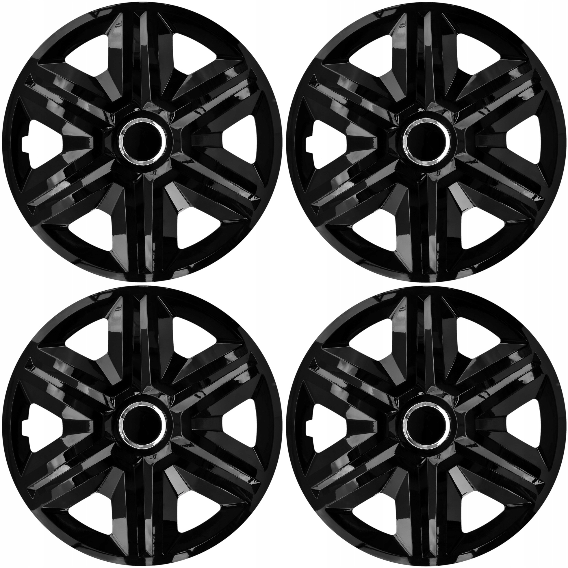 4x Poklice 15 palců univerzální Nrm Fast Černý Lakovaný Ring Komplet