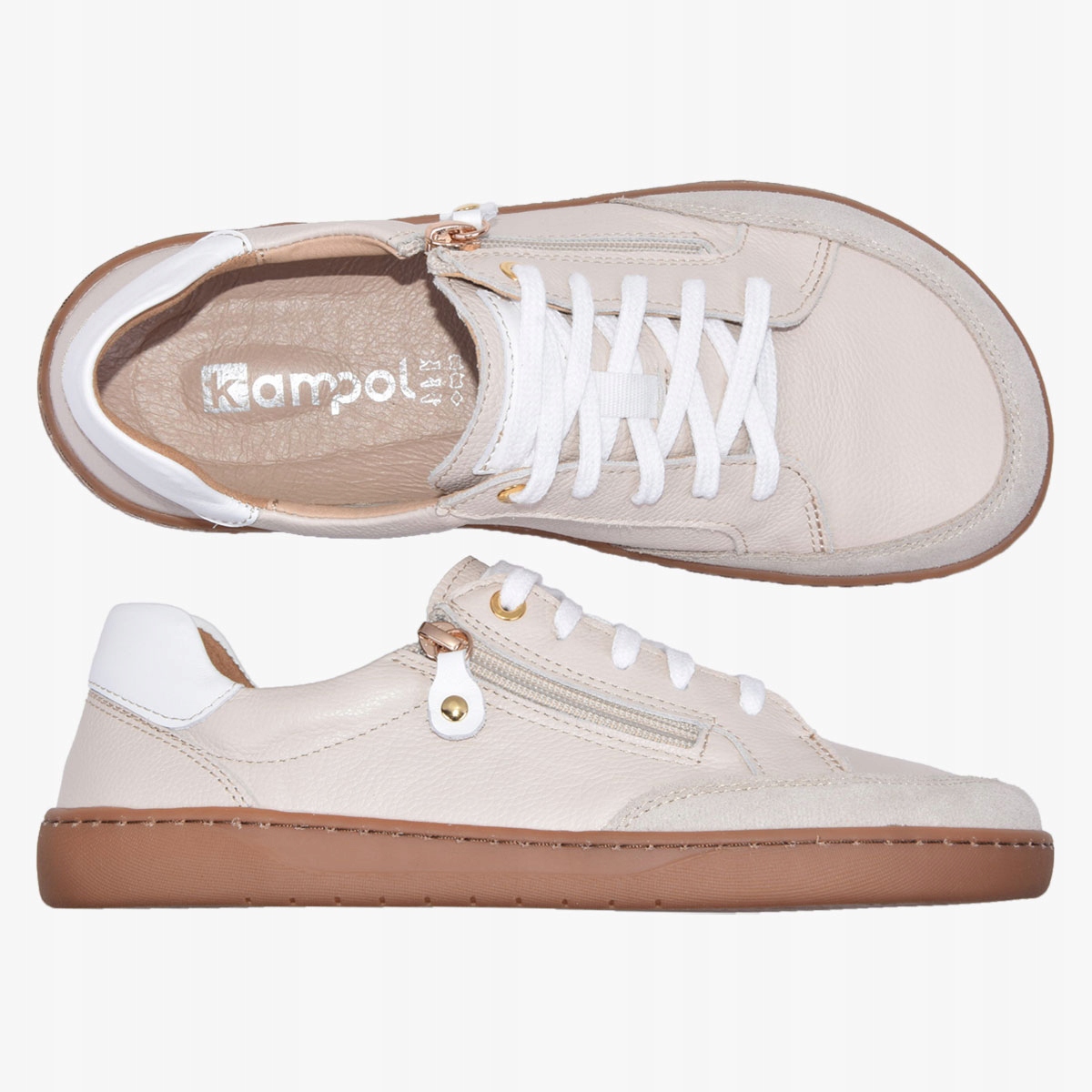 Buty Barefoot Sneakersy Skóra Minimalistyczne Damskie Szerokie Beżowe 39