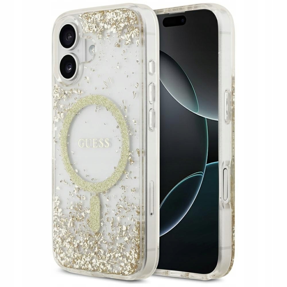 Etui Guess Resin Bottom Glitter MagSafe do iPhone 17 złoty