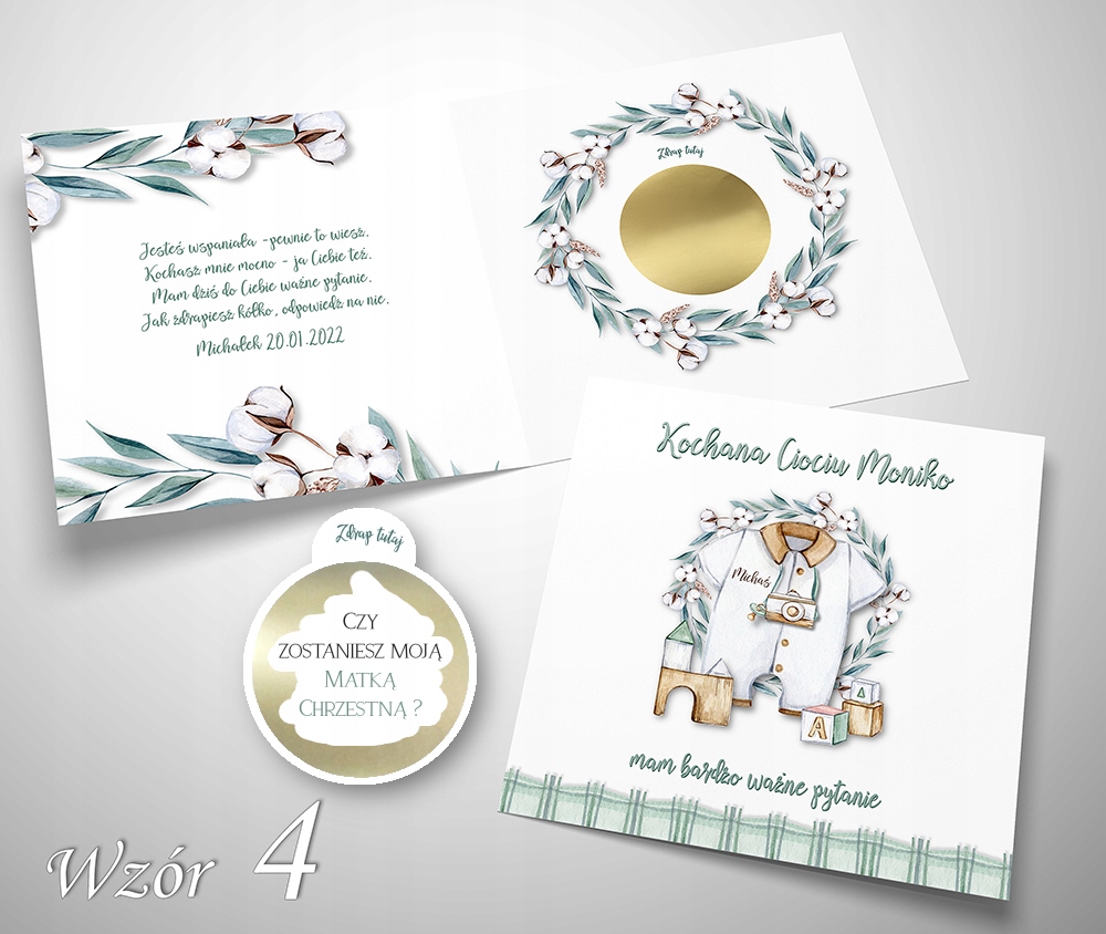CZY ZOSTANIESZ MOJĄ CHRZESTNĄ PROŚBA DO CHRZESTNEJ Z IMIENIEM DZIECKA Kolor zielony
