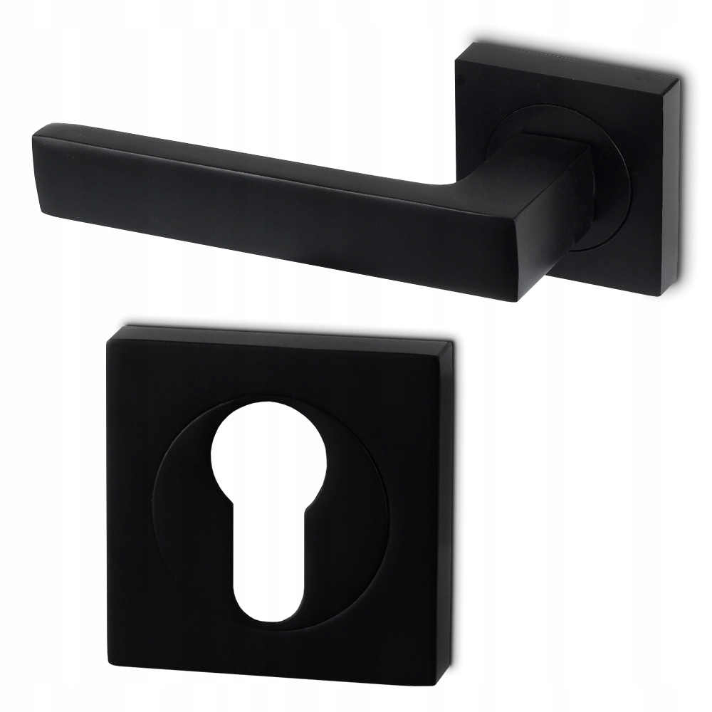 CZARNA KLAMKA DO DRZWI QUBIK + SZYLD KLAMKA DOMINO