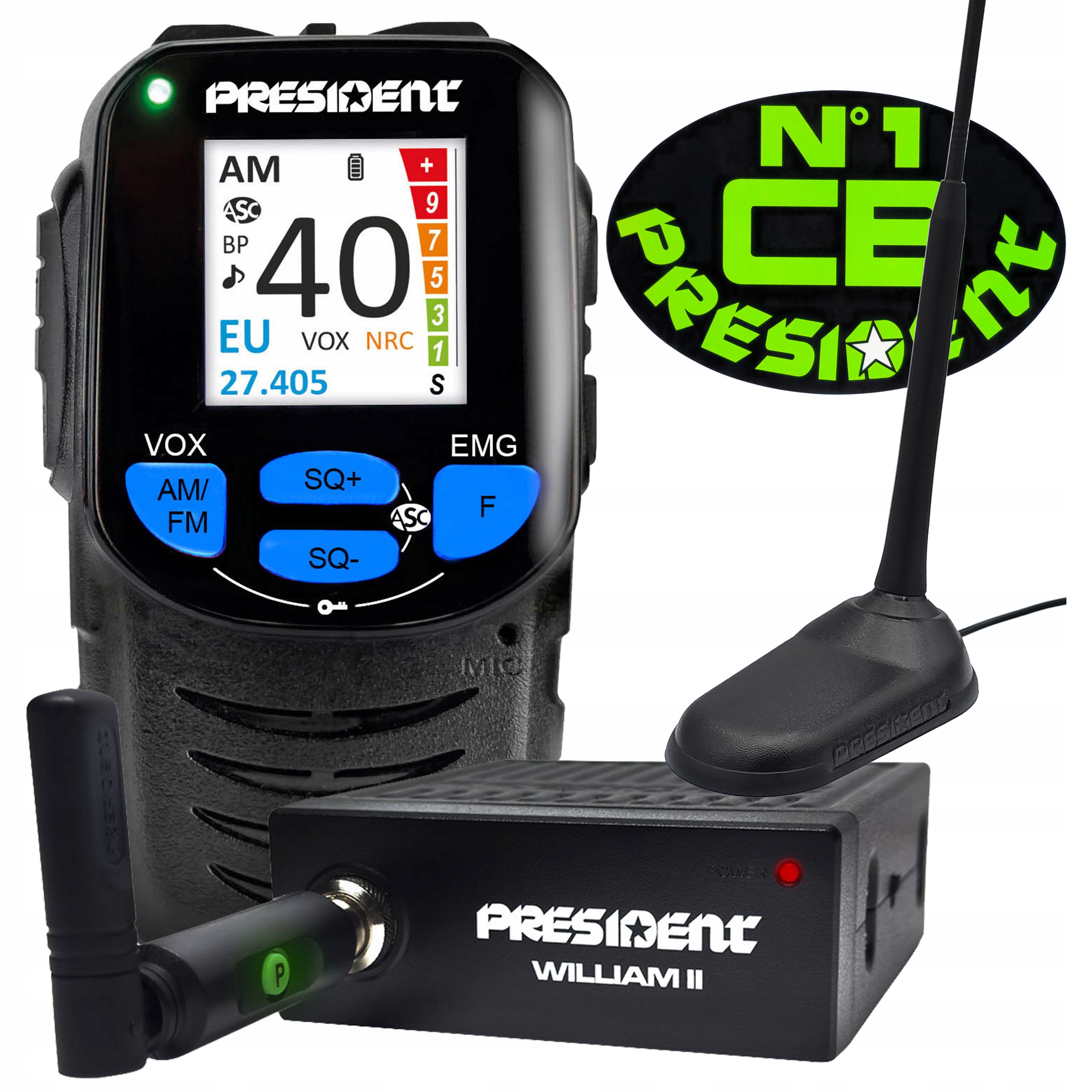 Cb rádio President William II 2 bezdrátové 12V 24V anténa Virginia