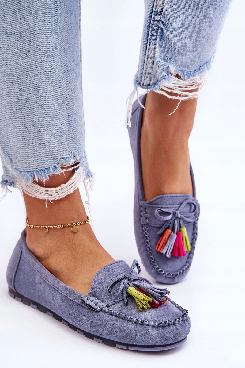 MOKASYNY ZAMSZOWE Z KOKARDĄ I FRĘDZLAMI NIEBIES 37 Rozmiar 37