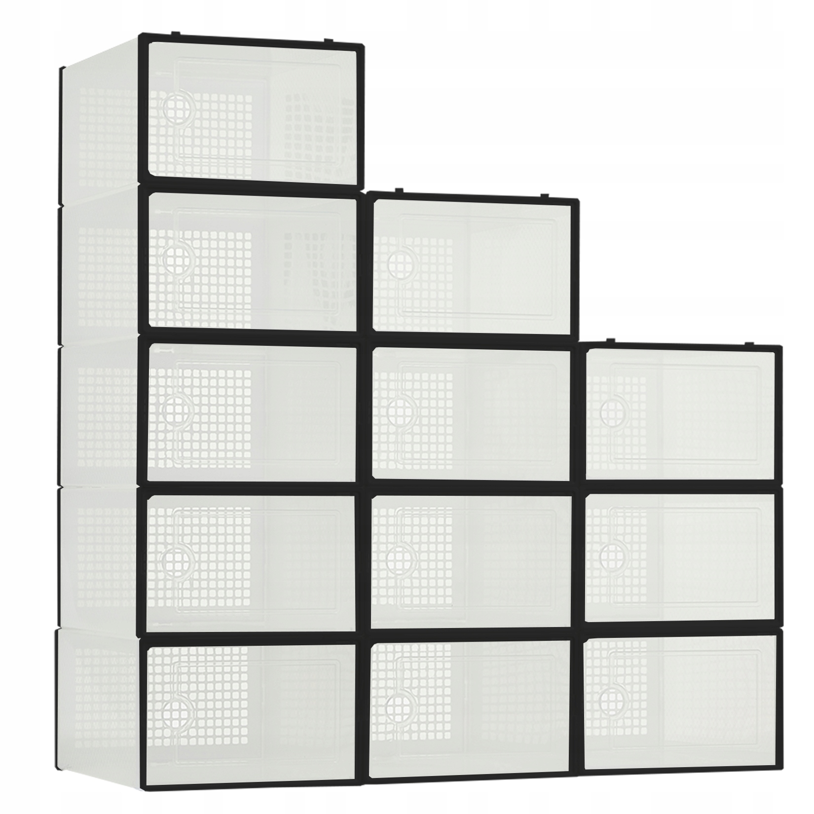 Boxy na boty, stohovatelné plastové organizéry, 12 ks, černé