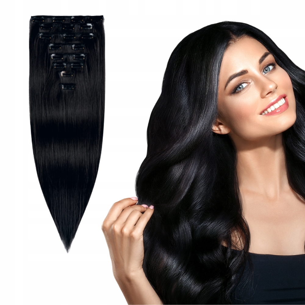 

Doczepiane włosy Clip In 8 Tresek 47 cm #1 czarny